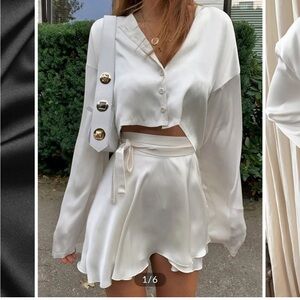 Women's Satin White Wrap Mini Skirt